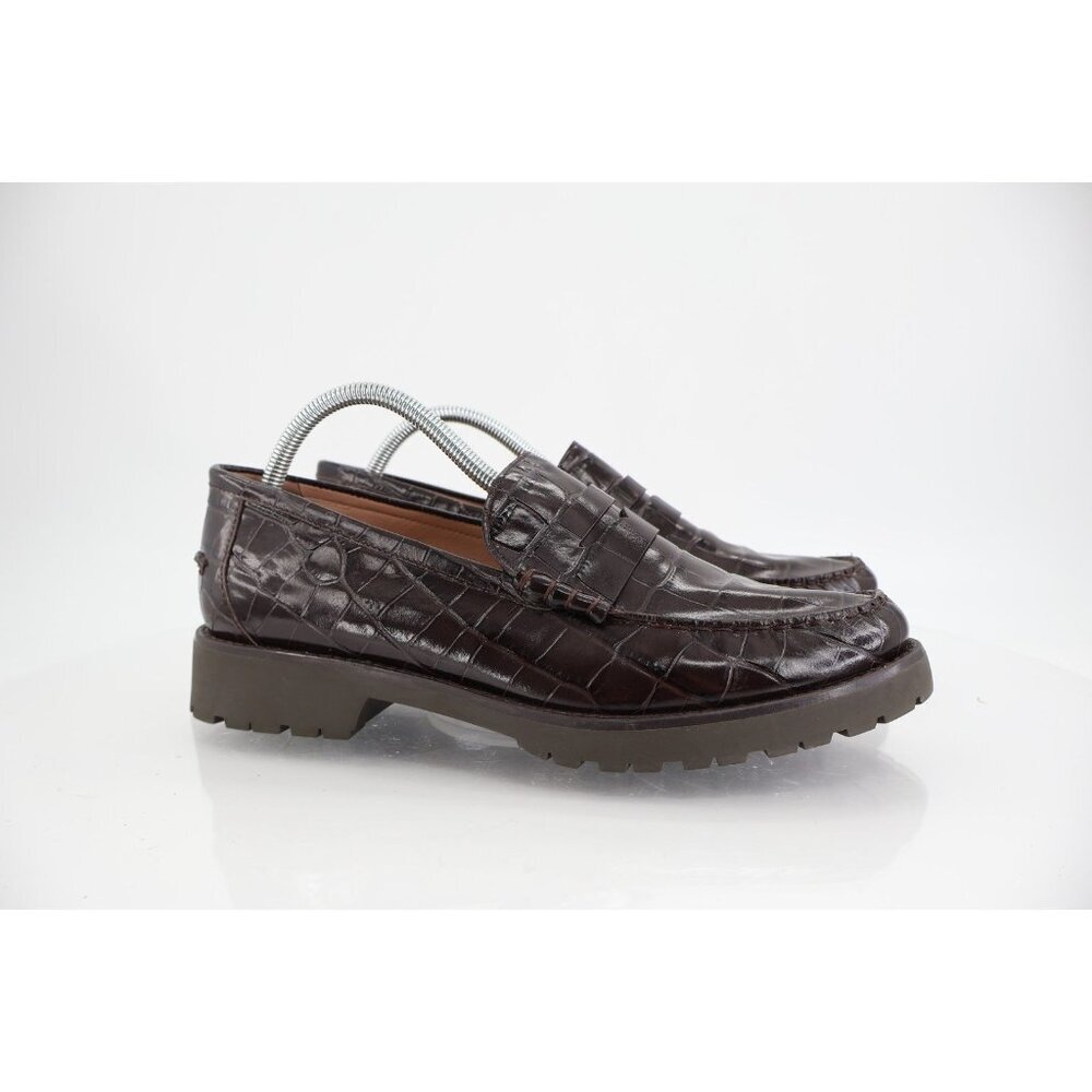 Cole Haan Geneva Platform Penny Loafers Croc Embossed Leather Womens 11 B Brown
